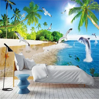 Пользовательские Фотообои HD Красивый 3D Вид на море Остров ТВ Фон Стены Самоклеящиеся Простые в эксплуатации Наклейки Papel De Parede