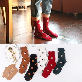 Популярные женские носки в европейском и американском стиле, хлопковые носки с милым мультяшным щенком, Женские носки с животными для женщин и девочек, Носки с мультяшной собакой