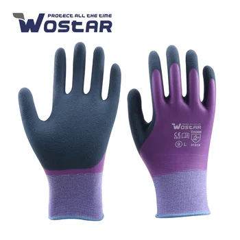 Рабочие перчатки С латексным покрытием Wostar, водонепроницаемые нескользящие синие защитные садовые перчатки для дома, резиновые перчатки с песочным покрытием