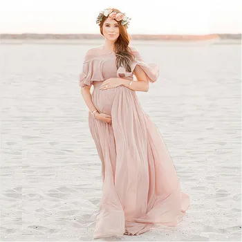 Розовые платья для беременных с оборками Для Фотосессии Из Богемного Шифона, Реквизит для фотосъемки беременных Женщин, Макси-платье, Одежда для Мам 2023