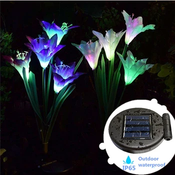 Романтические солнечные фонари с цветком Лилии, Уличная водонепроницаемая лампа IP65, красочный светодиодный градиентный источник света, украшение сада