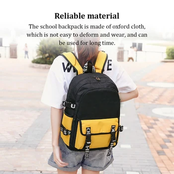 Рюкзак для средней школы с USB-зарядным устройством, сумка для хранения планшетного компьютера для работы в офисе, походный рюкзак для девочек и мальчиков, желтый