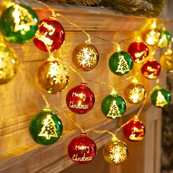 Светодиодный Рождественский шар, Гирлянда со звездами Санта-Клауса, Гирлянда на батарейках, Рождественская елка, гирлянда для прополки домашнего декора