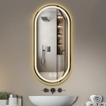 Сенсорный экран со светодиодной подсветкой, зеркало для ванной Комнаты, Зеркало для ванной комнаты, Противотуманное Зеркало, Овальная Ручная стирка, Туалетный столик, лампа для домашнего декора