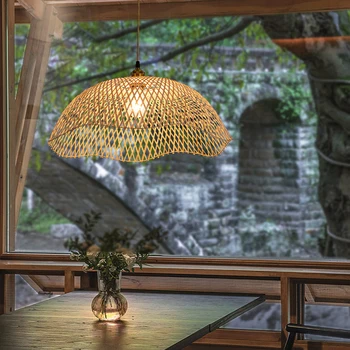 Скандинавская бамбуковая люстра ручной работы, Ретро светодиодный подвесной светильник для гостиной, столовой, спальни, кухни, отеля, домашнего декора, Подвесной светильник