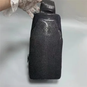 Универсальная мужская Маленькая черная дорожная сумка из натуральной кожи ската, мужская сумка-мессенджер из натуральной экзотической кожи через плечо