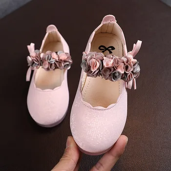 여아구두 Детская обувь на плоской Подошве с кружевом и большим Цветком, обувь Принцессы для Вечеринок, Обувь для маленьких студенток, Обувь для детей, Мягкая Кожаная обувь на плоской подошве