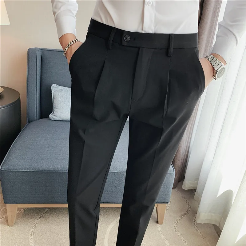 Корейская версия плиссированного дизайна, Тонкий Костюм для отдыха, Брюки для маленьких ног, Мужские весенне-осенние деловые Официальные брюки, Свадебные Социальные брюки . ' - ' . 1