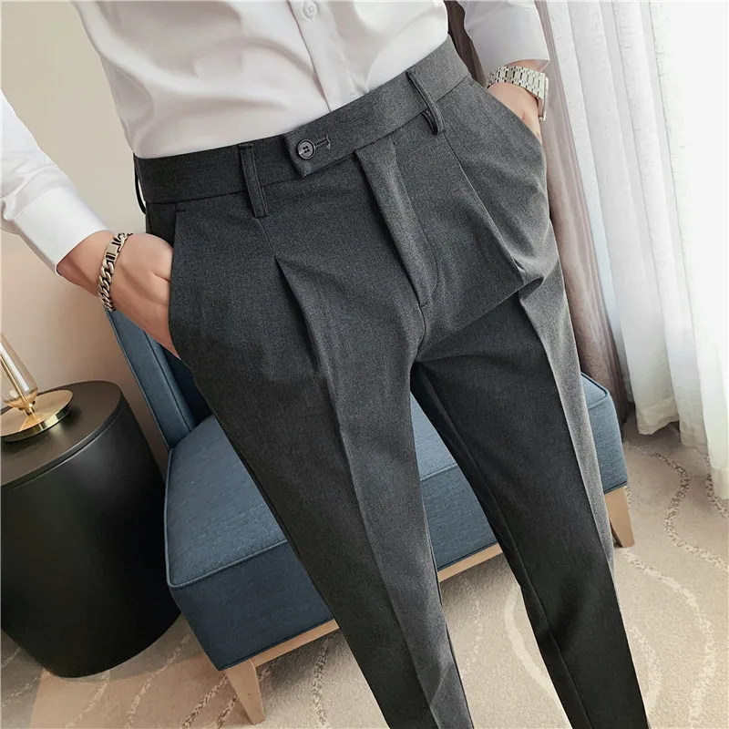 Корейская версия плиссированного дизайна, Тонкий Костюм для отдыха, Брюки для маленьких ног, Мужские весенне-осенние деловые Официальные брюки, Свадебные Социальные брюки . ' - ' . 2