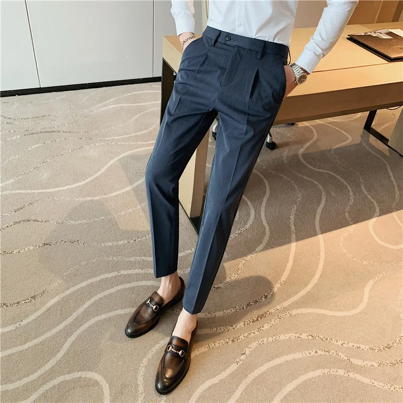 Корейская версия плиссированного дизайна, Тонкий Костюм для отдыха, Брюки для маленьких ног, Мужские весенне-осенние деловые Официальные брюки, Свадебные Социальные брюки . ' - ' . 3