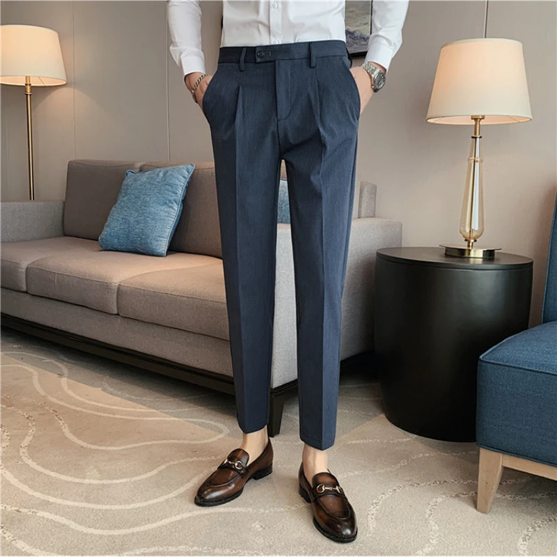 Корейская версия плиссированного дизайна, Тонкий Костюм для отдыха, Брюки для маленьких ног, Мужские весенне-осенние деловые Официальные брюки, Свадебные Социальные брюки . ' - ' . 4