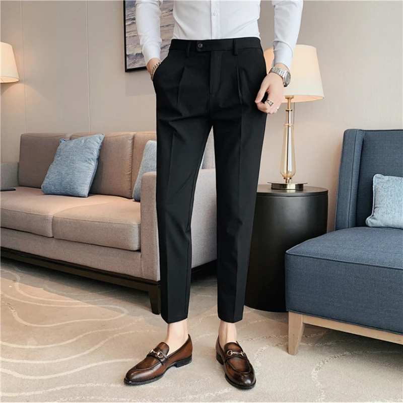 Корейская версия плиссированного дизайна, Тонкий Костюм для отдыха, Брюки для маленьких ног, Мужские весенне-осенние деловые Официальные брюки, Свадебные Социальные брюки . ' - ' . 5