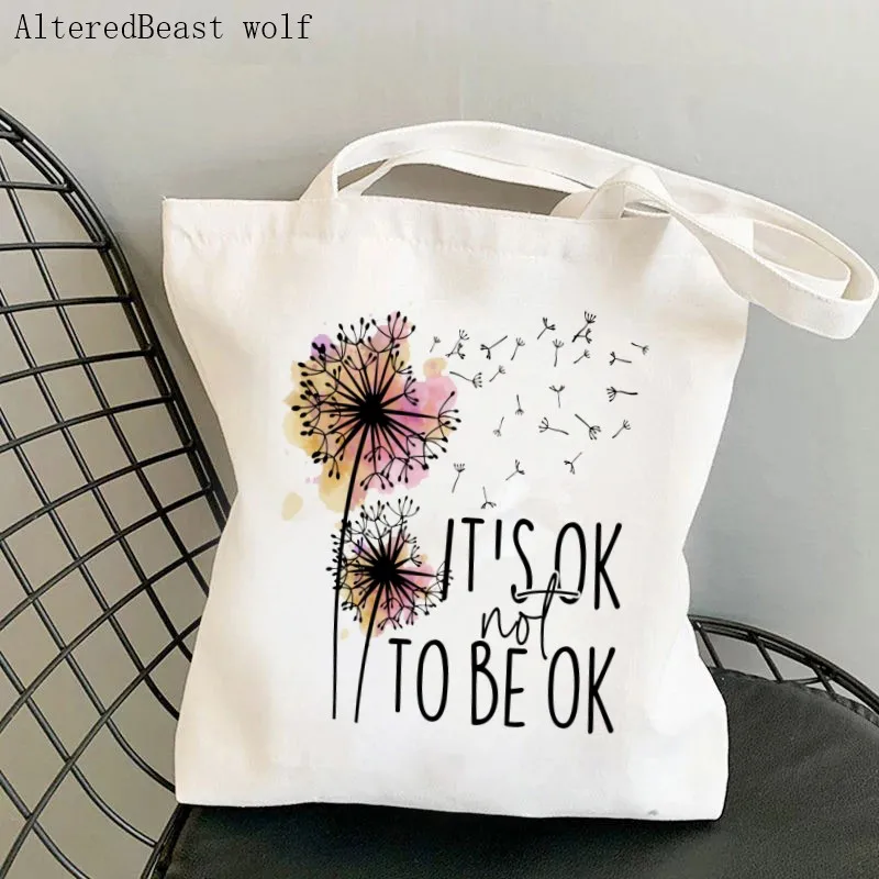 Женская сумка для покупок It's Ok To Be Not To Ok Художественная сумка с принтом в стиле Харадзюку, Холщовая сумка для покупок, женская сумка-тоут, Женская сумка на плечо . ' - ' . 0