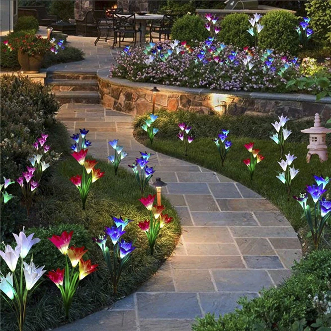 Романтические солнечные фонари с цветком Лилии, Уличная водонепроницаемая лампа IP65, красочный светодиодный градиентный источник света, украшение сада . ' - ' . 5