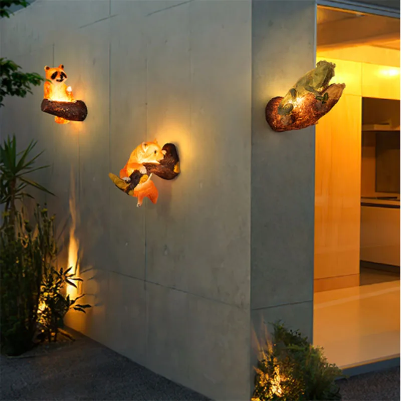 Уличные водонепроницаемые светильники для крыльца с животными, креативные лампы солнечной энергии из смолы, светильники для сада, украшения стен виллы, светодиодные светильники . ' - ' . 0