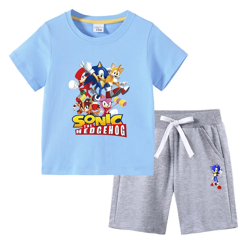 детская футболка, летняя новинка, детская одежда Sonic, корейская версия хлопчатобумажных детских брюк с короткими рукавами, костюм-двойка . ' - ' . 3
