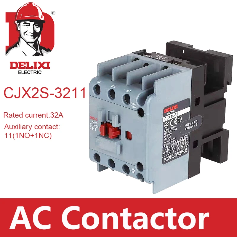 Контактор переменного тока CJX2s-3211 DELIXI 32A 3 Полюса Без катушки с ЧПУ Напряжение 24 В 36 В 110 В 220 В 380 В 50 Гц На Din-рейке . ' - ' . 0