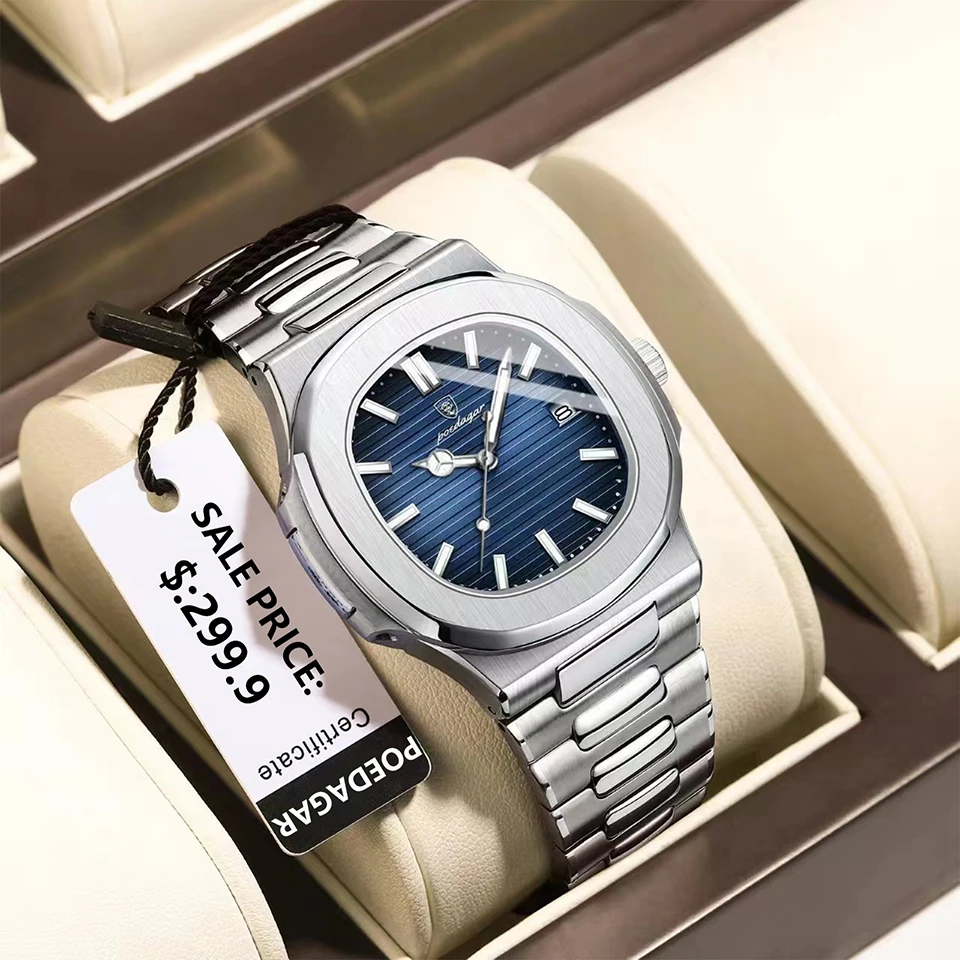 POEDAGAR, Роскошные мужские часы, бизнес, лучший бренд, мужские наручные часы, водонепроницаемые, светящиеся, Дата, неделя, Кварцевые мужские часы Высокого качества + коробка . ' - ' . 0
