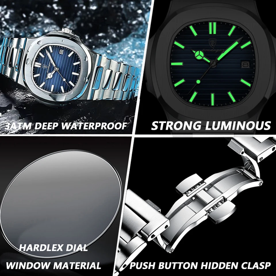 POEDAGAR, Роскошные мужские часы, бизнес, лучший бренд, мужские наручные часы, водонепроницаемые, светящиеся, Дата, неделя, Кварцевые мужские часы Высокого качества + коробка . ' - ' . 1