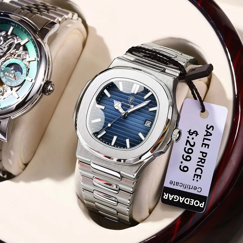 POEDAGAR, Роскошные мужские часы, бизнес, лучший бренд, мужские наручные часы, водонепроницаемые, светящиеся, Дата, неделя, Кварцевые мужские часы Высокого качества + коробка . ' - ' . 5