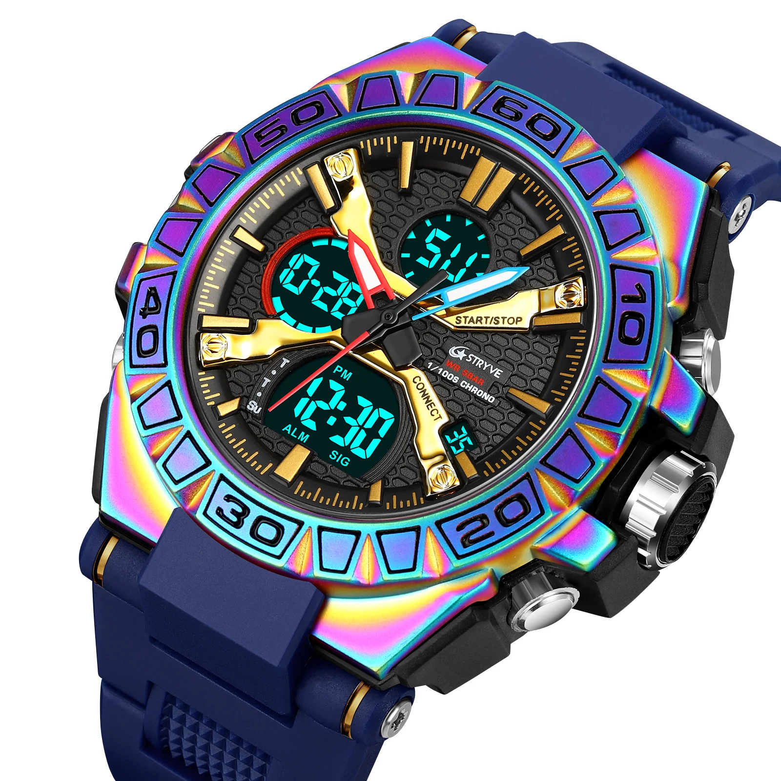 Новый Спортивный бренд STRYVE Relojs, Горячие Мужские Цифро-Аналоговые Часы с Двойным Механизмом, Светящийся Календарь 5ATM, Водонепроницаемые Часы S8025 S8026 . ' - ' . 0