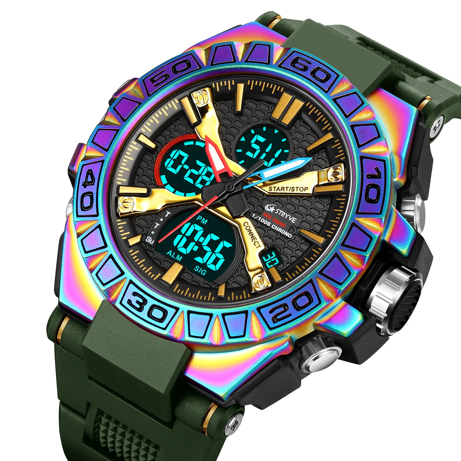 Новый Спортивный бренд STRYVE Relojs, Горячие Мужские Цифро-Аналоговые Часы с Двойным Механизмом, Светящийся Календарь 5ATM, Водонепроницаемые Часы S8025 S8026 . ' - ' . 4