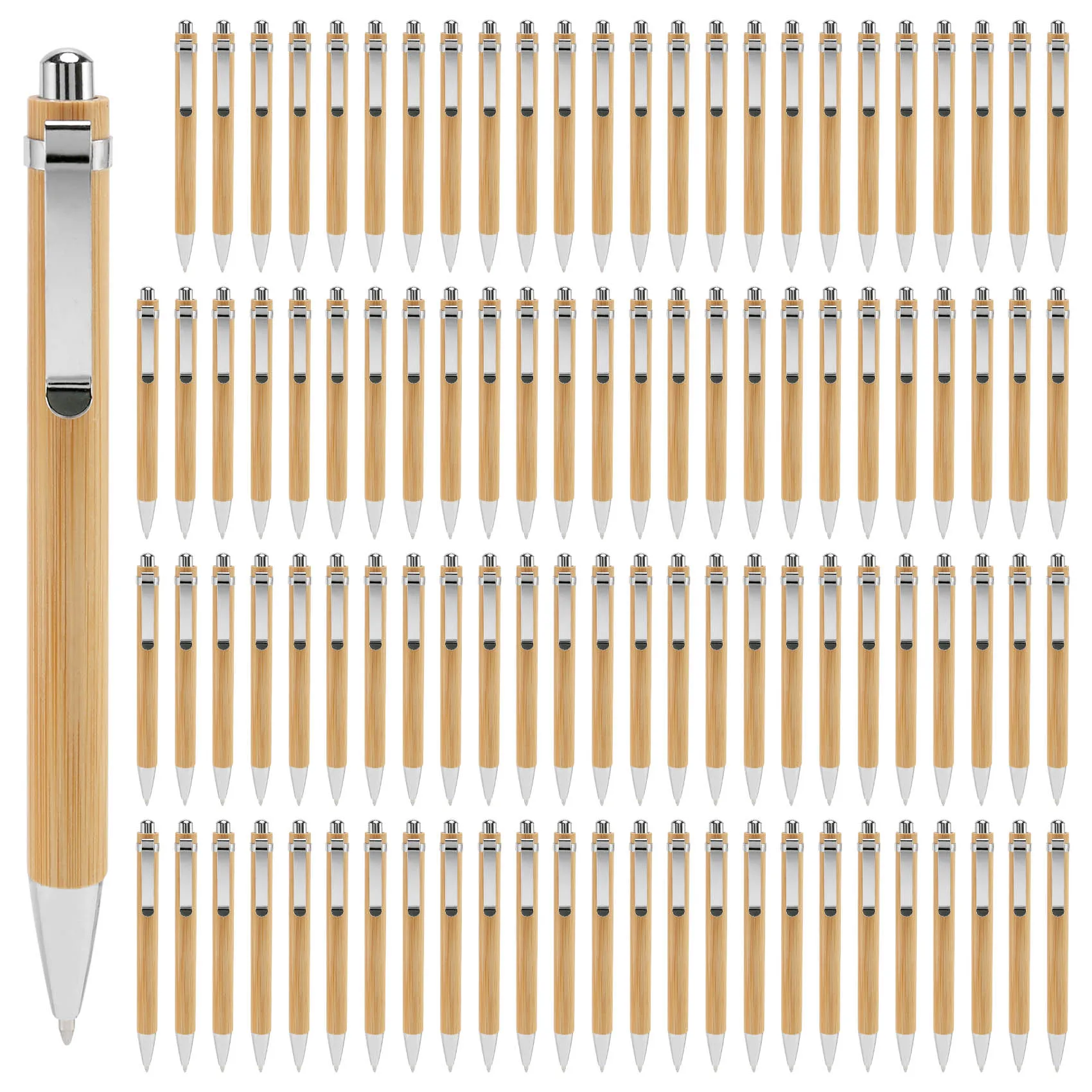 100 шт./лот, бамбуковая шариковая ручка, стилус, контактная ручка, офисные и школьные принадлежности, ручки и письменные принадлежности, подарки-Синие чернила . ' - ' . 1