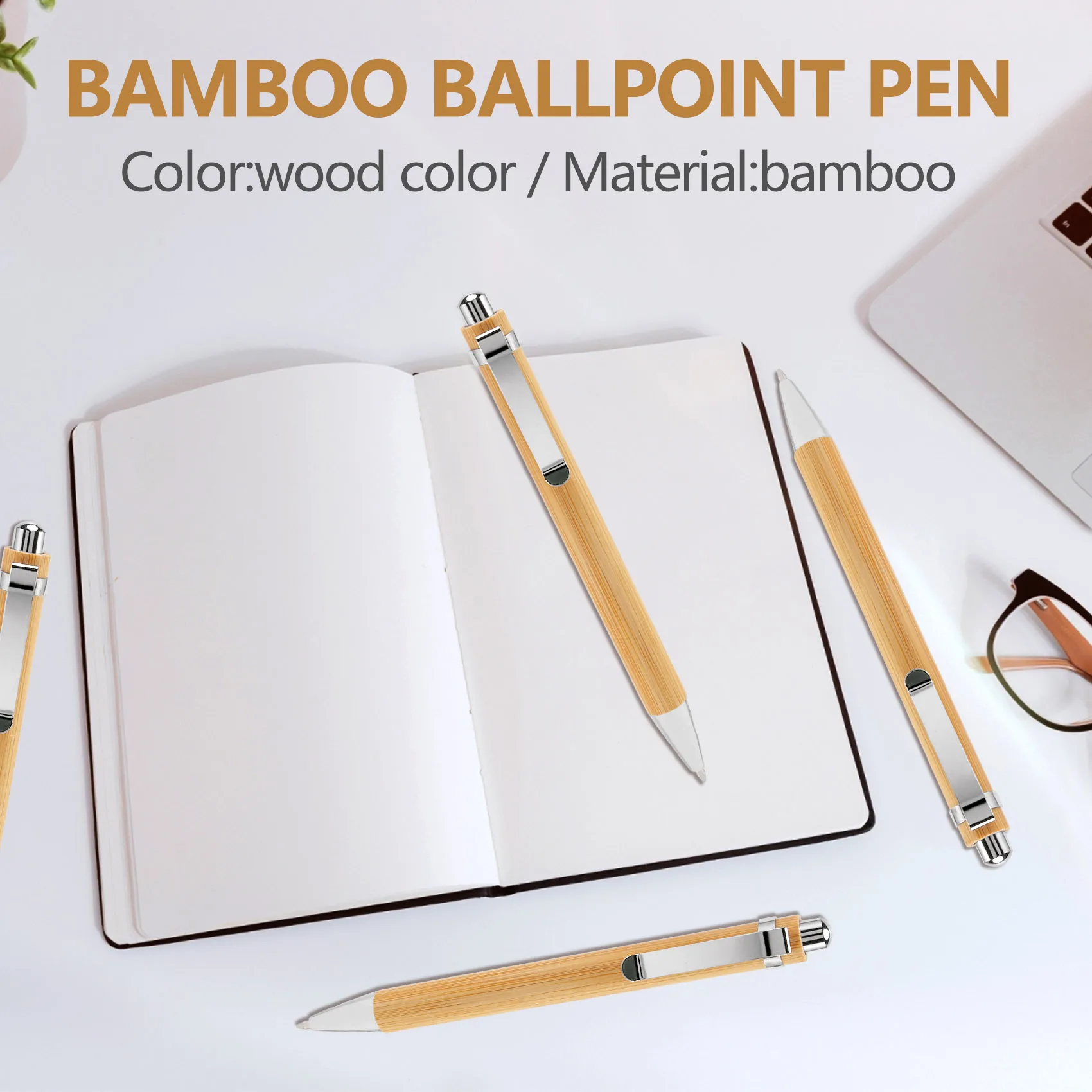100 шт./лот, бамбуковая шариковая ручка, стилус, контактная ручка, офисные и школьные принадлежности, ручки и письменные принадлежности, подарки-Синие чернила . ' - ' . 4