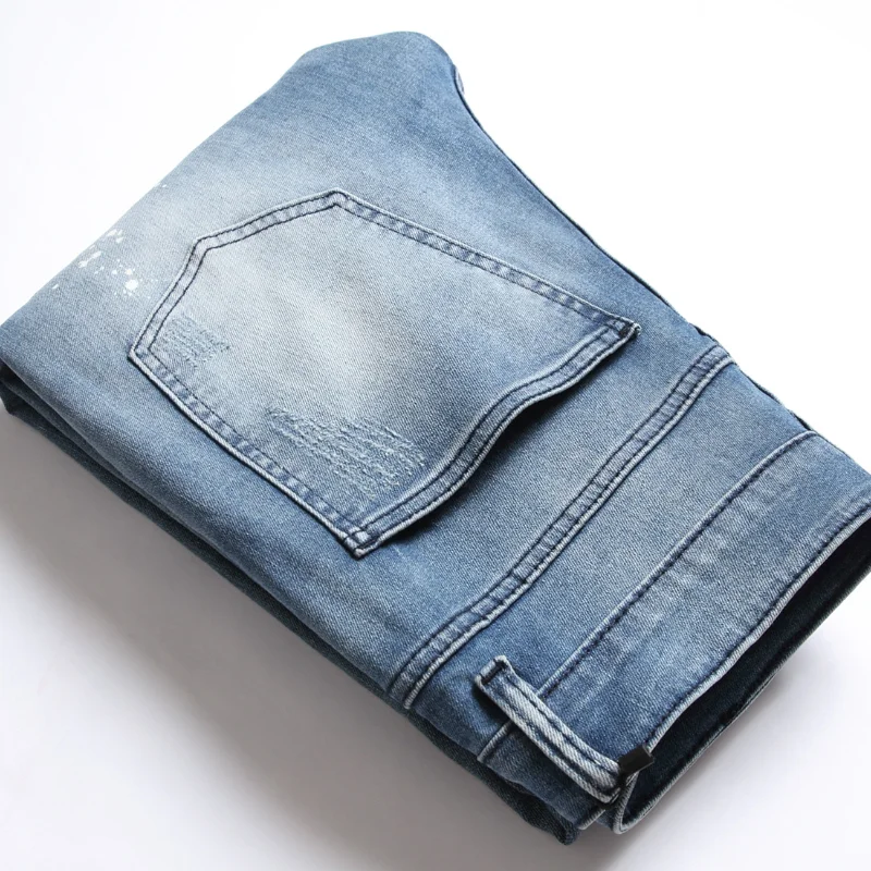 Дизайн с брызгами чернил, мужские джинсы для Хай-стрит, модные повседневные рваные джинсовые брюки с дырками, уличная одежда в стиле хип-хоп, тонкие брюки . ' - ' . 3