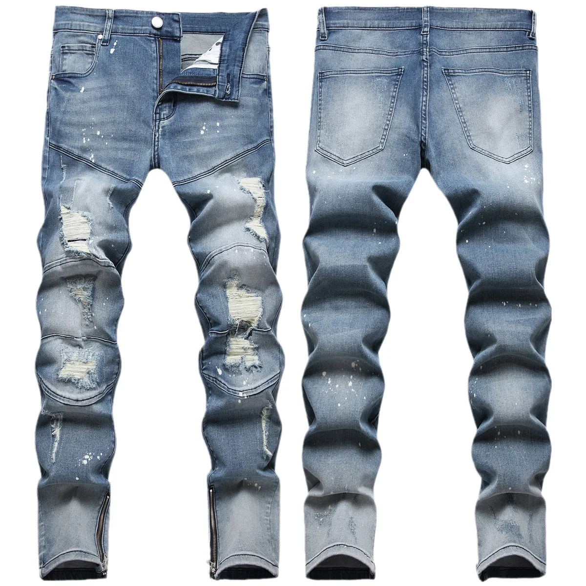 Дизайн с брызгами чернил, мужские джинсы для Хай-стрит, модные повседневные рваные джинсовые брюки с дырками, уличная одежда в стиле хип-хоп, тонкие брюки . ' - ' . 4