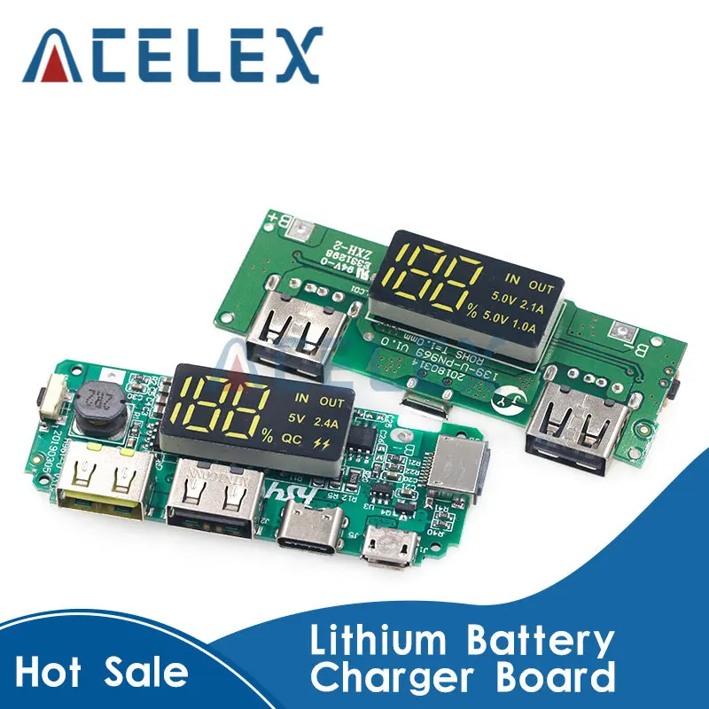Плата зарядного устройства для литиевых батарей LED Dual USB 5V 2.4A Micro/Type-C USB Mobile Power Bank 18650, Модуль зарядки, Защита цепи . ' - ' . 0