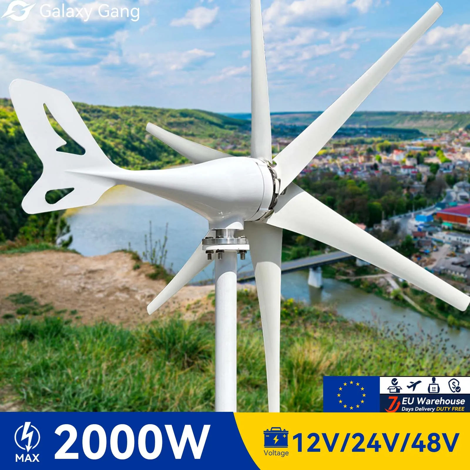 Ветряные мельницы Galaxy Gang 6 BladesWind Turbine Generator Китайский Завод 2000 Вт 12 В 24 В 48 В С контроллером заряда Mppt . ' - ' . 0