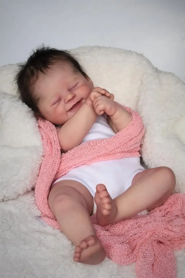 49 СМ Новорожденная кукла Реборн Алиша Смайл, Спящий ребенок, реалистичная мягкая на ощупь 3D кожа, укорененные вручную волосы, игрушки для детей . ' - ' . 0