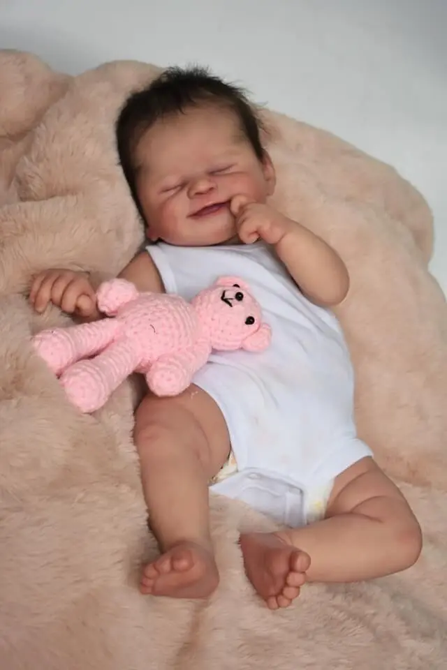 49 СМ Новорожденная кукла Реборн Алиша Смайл, Спящий ребенок, реалистичная мягкая на ощупь 3D кожа, укорененные вручную волосы, игрушки для детей . ' - ' . 1