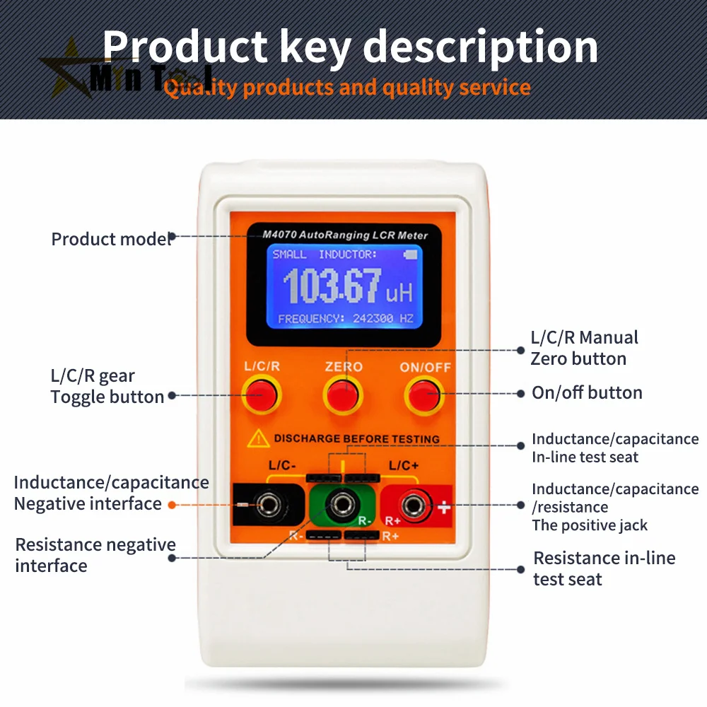 100.00mF M4070 Цифровой измеритель LCR Тестер емкости Индуктивности компонентов с автоматическим изменением ЖК-дисплей USB-Зарядка LCR Инструмент Электрика . ' - ' . 0