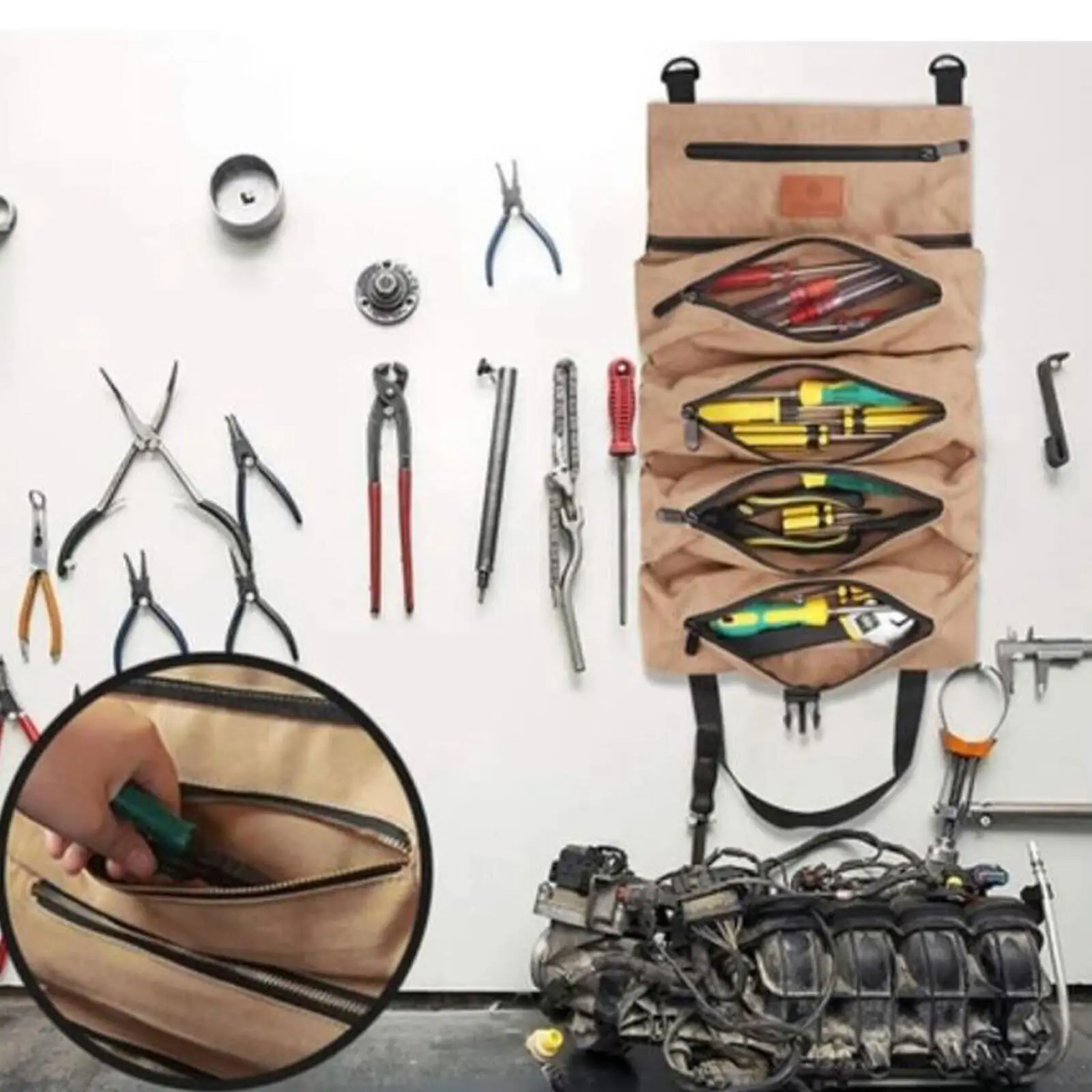 Практичная портативная многофункциональная сумка для инструментов, Гаечный ключ, Отвертка, Плоскогубцы, сумка для хранения, Складной холщовый органайзер для инструментов . ' - ' . 4