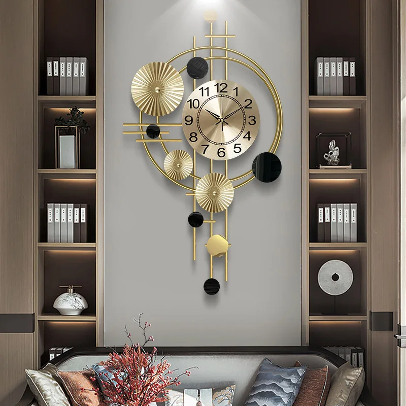гостиная, ретро-скандинавская роскошь, современный минималистичный декор для дома, немое искусство, настенные часы из кованого железа различной формы . ' - ' . 1