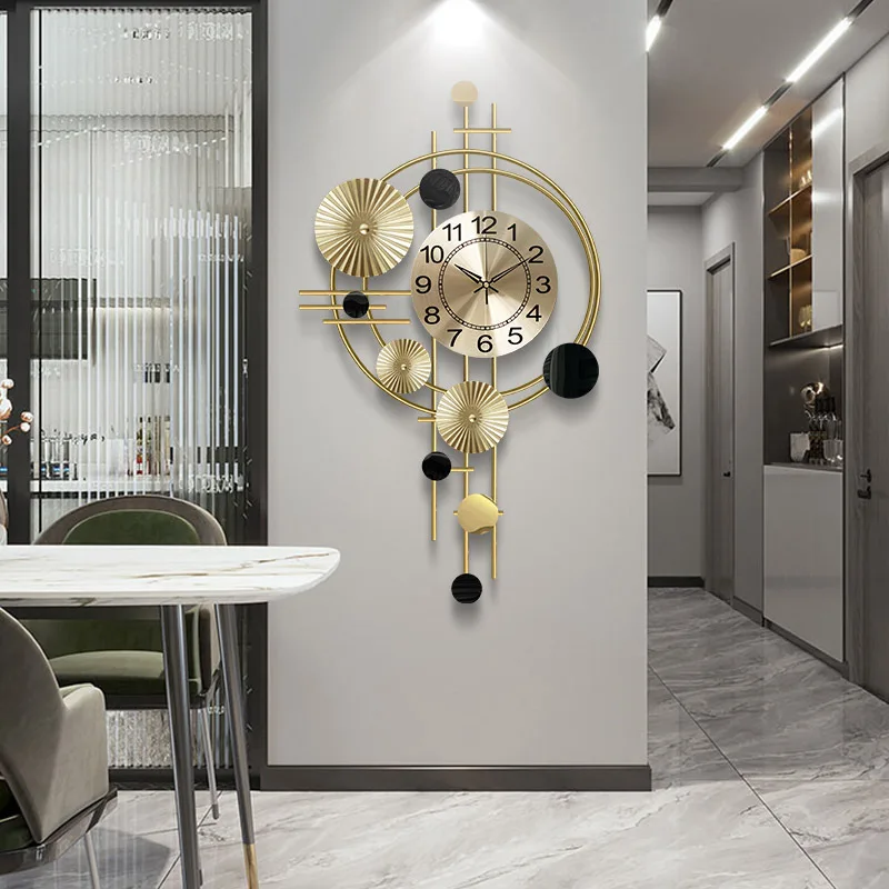 гостиная, ретро-скандинавская роскошь, современный минималистичный декор для дома, немое искусство, настенные часы из кованого железа различной формы . ' - ' . 2