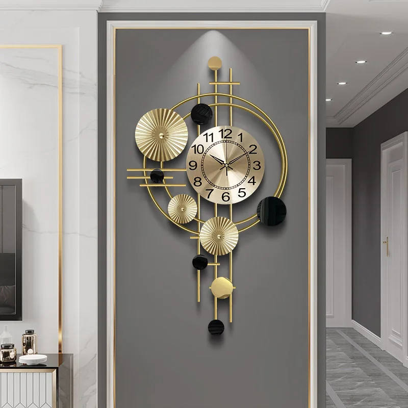 гостиная, ретро-скандинавская роскошь, современный минималистичный декор для дома, немое искусство, настенные часы из кованого железа различной формы . ' - ' . 4